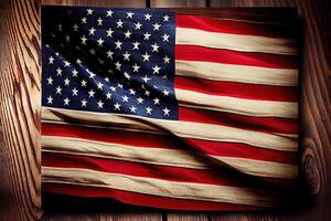 United States Flag On Wooden Background. photo