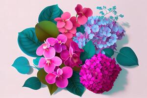 Spring wallpaper with small flowers high angle. photo