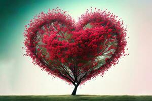 Amazing Digital art illustration of red blossom tree in heart shape photo