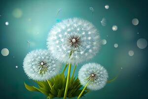 of spring background with white dandelions. photo