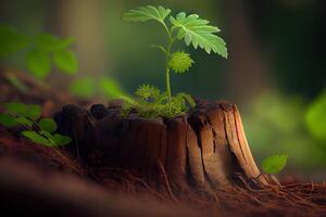 Small cluster of vegetation in the forest. photo