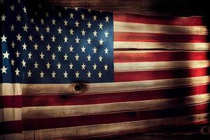 United States Flag On Wooden Background. photo