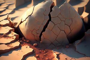 Close up of cracked desert earth on hillside. photo