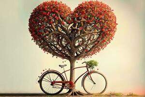 excelente amor árbol y bicicleta con corazones foto