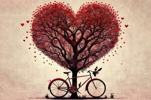 excelente amor árbol y bicicleta con corazones foto