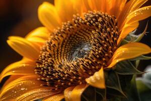 A sunflower in bloom. A striking macro shot. photo