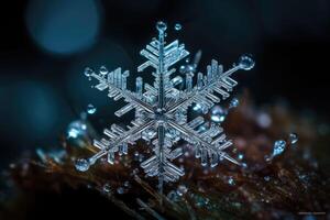 Closeup macro shot of a transparent snowflake. photo