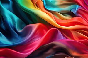 Abstract rainbow smooth silk background. Satin elegant luxury fabric. Beautiful soft folds on the surface of the fabric. photo