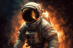 astronauta bombero en el extraterrestre planeta. generativo ai foto