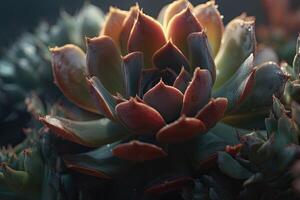 Green succulent plant with water drops. A striking macro shot. photo