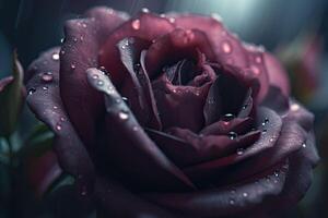 Rose in full bloom with water drops on petals. A striking macro shot. photo