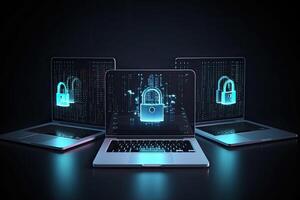 candado en laptops en personal datos seguridad. ciber datos intimidad idea. generativo ai foto