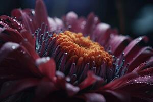 Flowers on the alien planet with water drops. Dreamy fantasy botanical background. photo