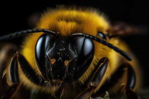 The bee with the pollen on its head and legs. A striking macro shot. photo