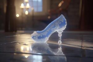 Crystal glass slipper. Transparent womens shoe with heel. photo