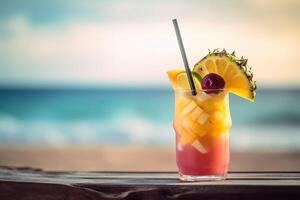 Tropical cocktail. Summer drinks and beach vacation background. photo