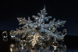 Closeup macro shot of a transparent snowflake. photo