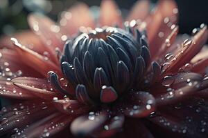 Flowers on the alien planet with water drops. Dreamy fantasy botanical background. photo