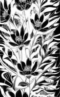 black graphic contour drawing of a bouquet of flowers on a white background, design photo