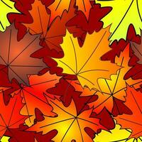 bright autumn seamless pattern of maple yellow and red leaves on a burgundy background, texture, design photo