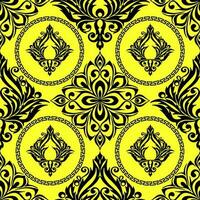 sin costura gráfico patrón, loseta con resumen geométrico negro ornamento en amarillo fondo, textura, diseño foto