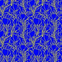 simple two-tone seamless pattern of yellow large contours of flowers on a blue background, texture, design photo