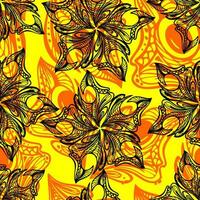 seamless black and orange pattern of abstract decorative elements on a yellow background, texture, design photo