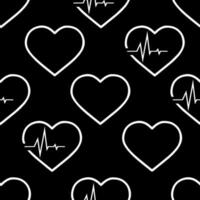 simple seamless pattern of white hearts on a black background, texture, design photo