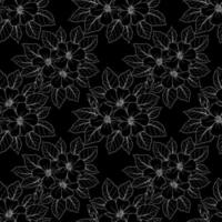 sin costura contorno modelo de grande gris flores en un negro fondo, textura, diseño foto