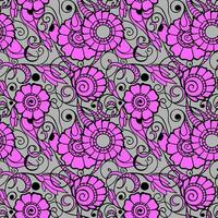 seamless pattern of large pink flowers with a black outline on a gray background, texture, design photo
