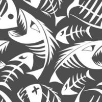 bright seamless pattern of white graphic fish skeletons on a gray background, texture, design photo