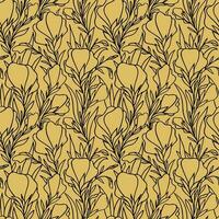 simple two-color seamless pattern of black large contours of flowers on a gold background, texture, design photo