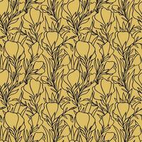 simple two-color seamless pattern of black large contours of flowers on a gold background, texture, design photo