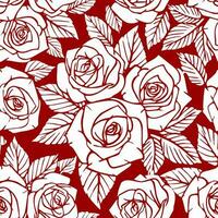 seamless white asymmetric pattern of rose contours on a red background, texture, design photo