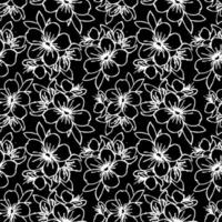 seamless contour pattern of large white graphic flowers on a black background, texture, design photo