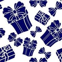 seamless asymmetric pattern of blue gift boxes on a white background, texture, background photo
