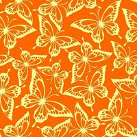 seamless pattern of yellow contours of butterflies on an orange background, texture, design photo