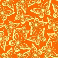 seamless pattern of yellow contours of butterflies on an orange background, texture, design photo