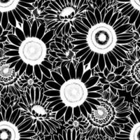 seamless black and white floral pattern on black background, texture, design photo