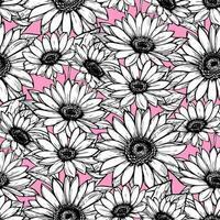 seamless pattern of large black and white flowers on a pink background, texture, design photo