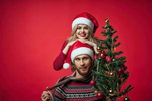 cheerful young couple romance christmas holiday family photo