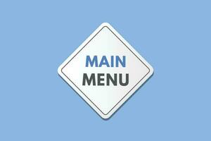 Main Menu text Button. Main Menu Sign Icon Label Sticker Web Buttons vector