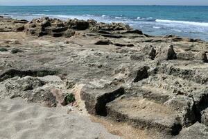 Coast of the Mediterranean Sea in northern Israel. photo