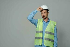 male builders protection Working profession isolated background photo