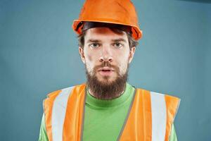 Worker man construction engineer uniform safety cropped view photo