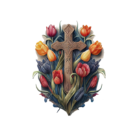 Jesus krucifix vattenfärg blommor . ai genererad png