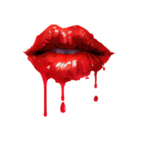 meñique rojo labios con boca ligeramente abierto y dientes visible con goteo color en el fondo . ai generado png