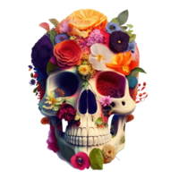 skull made of colorful vibrant flowers. png