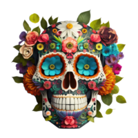 skull made of colorful vibrant flowers. png