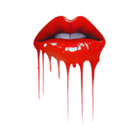 Pinky red lips with mouth slightly open and teeth visible with dripping color on the bottom . png